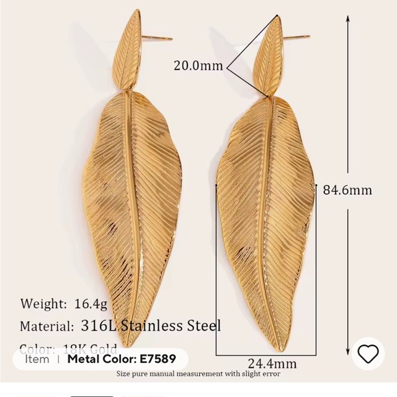 Gold Leaf Drop Earrings - Picture 1 of 3
